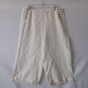 J. Jill Womens White High Rise Flat Front Button Detailing Crop Linen Pant Sz XL